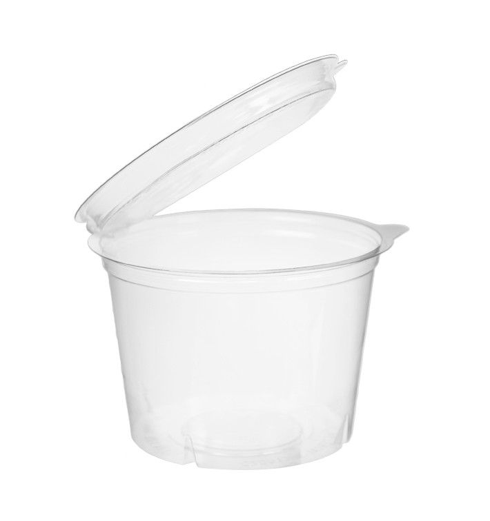 Pot Rond avec charnière APET Transparent 500ml Ø120mm (480 Utés) Pot Rond avec charnière APET Transparent 500ml Ø120mm (480 Utés)