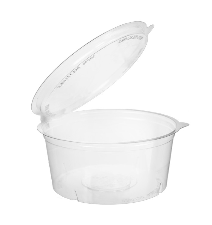 Pot Rond avec charnière APET Transparent 750ml Ø150mm (200 Utés) Pot Rond avec charnière APET Transparent 750ml Ø150mm (200 Utés)