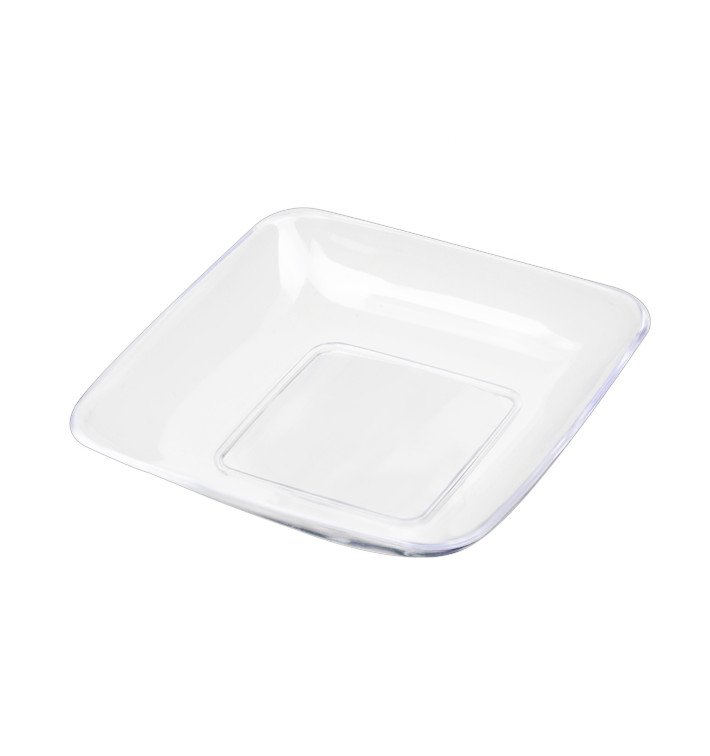 Assiette réutilisable plastique PS carrée transparente 24 x 24 x 4 cm x 10  unités