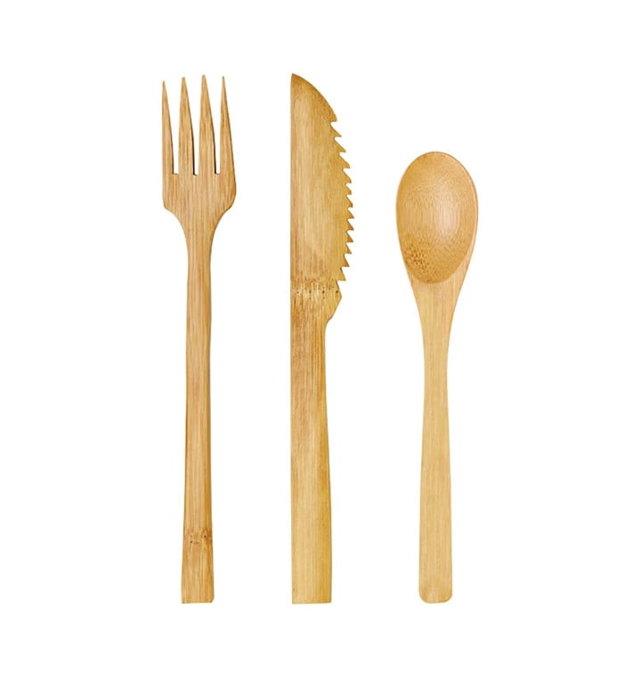 Kit Couverts Bambou Fourchette, Couteau, Cuillère (50 Utés) Kit Couverts Bambou Fourchette, Couteau, Cuillère (50 Utés)