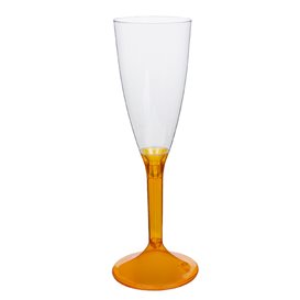 Flûte Champagne Plastique Pied Orange Transp.120ml 2P (20 Utés)