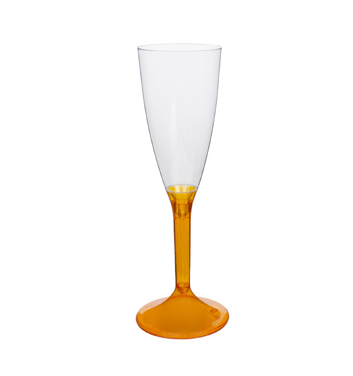 Flûte Champagne Plastique Pied Orange Transp.120ml 2P (200 Utés) Flûte Champagne Plastique Pied Orange Transp.120ml 2P (200 Utés)