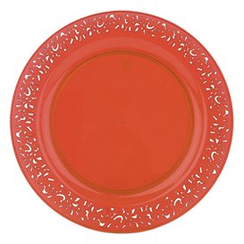 Assiette Plastique Ronde "Lace" Orange Ø23cm (4 Utés)
