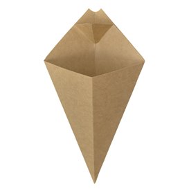 Cornet Carton Kraft avec Compartiment Sauce 270mm 250g (1.200 Utés)