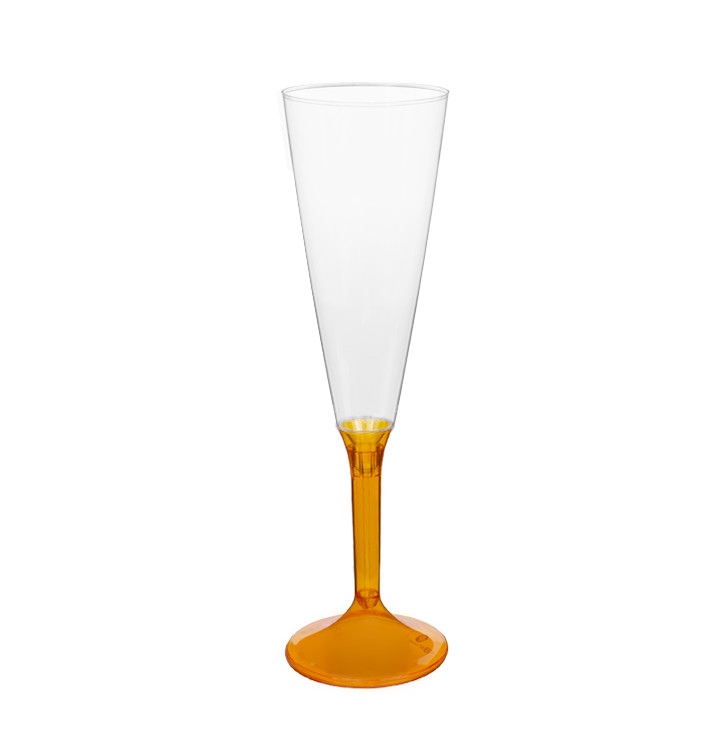 Flûte Champagne Plastique Pied Orange Transp.160ml 2P (20 Utés) Flûte Champagne Plastique Pied Orange Transp.160ml 2P (20 Utés)