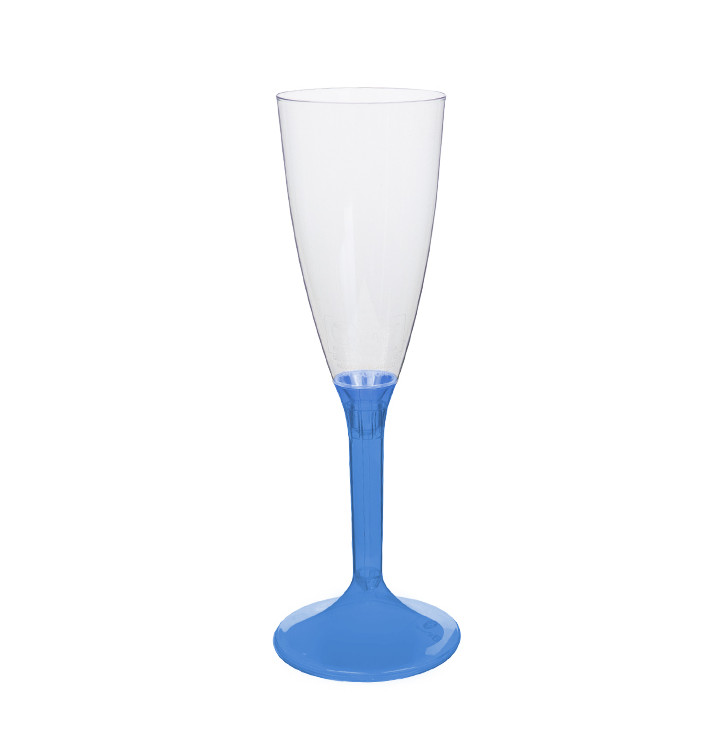 Flûte Champagne Plastique Pied Bleu Transp.120ml 2P(200Utés) Flûte Champagne Plastique Pied Bleu Transp.120ml 2P(200Utés)