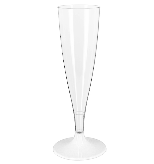 Flûte Champagne Plastique PS Réutilisable Pied Blanc 140ml 2P (6 Utés)