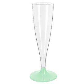 Flûte Champagne Plastique PS Réutilisable Pied Vert 140ml 2P (48 Utés)