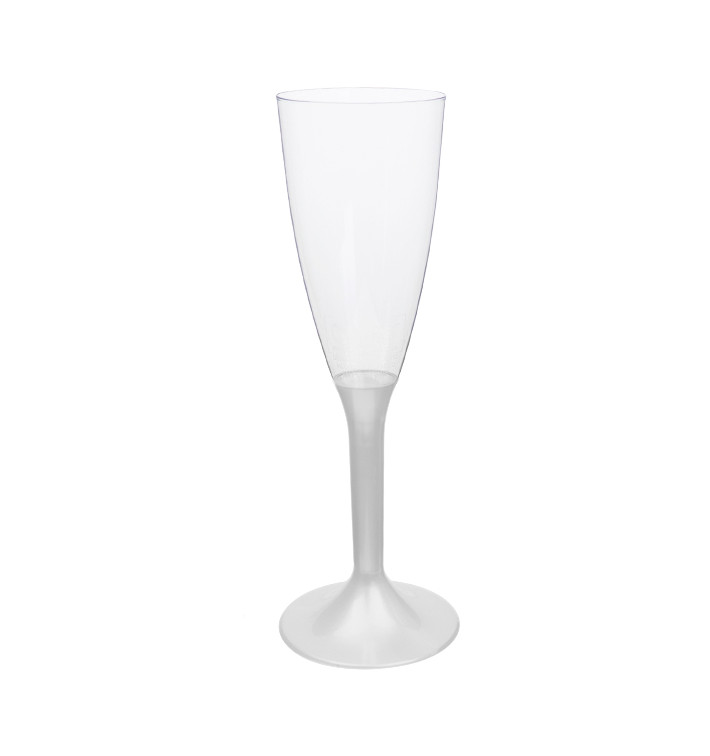 Flûte Champagne Plastique Pied Blanc Perlé 120ml 2P (20 Utés) Flûte Champagne Plastique Pied Blanc Perlé 120ml 2P (20 Utés)