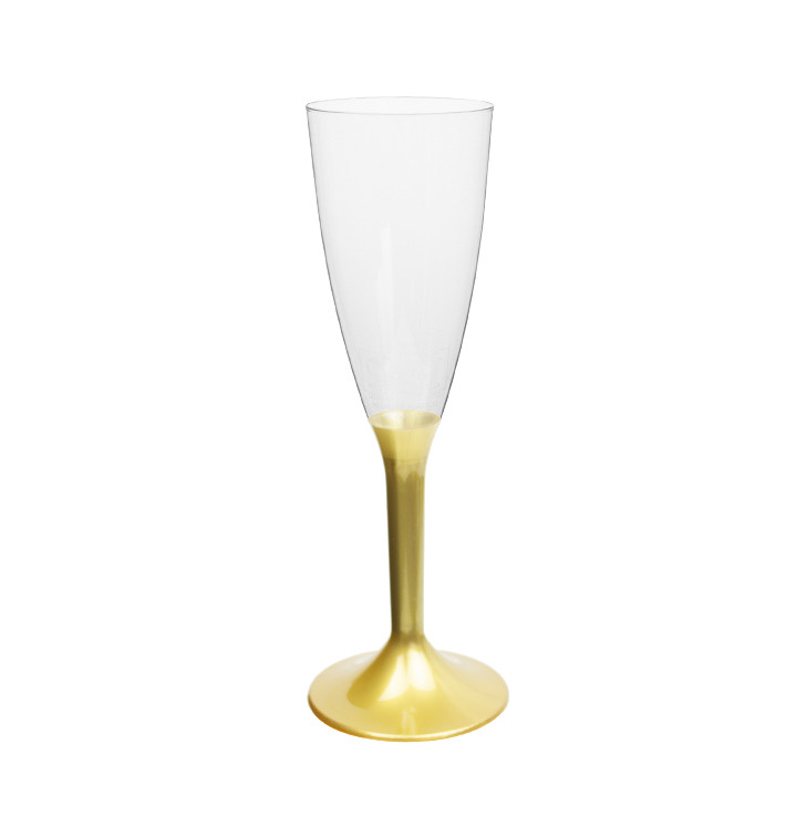 Flûte Champagne Plastique Pied Or 120ml 2P (200 Utés) Flûte Champagne Plastique Pied Or 120ml 2P (200 Utés)