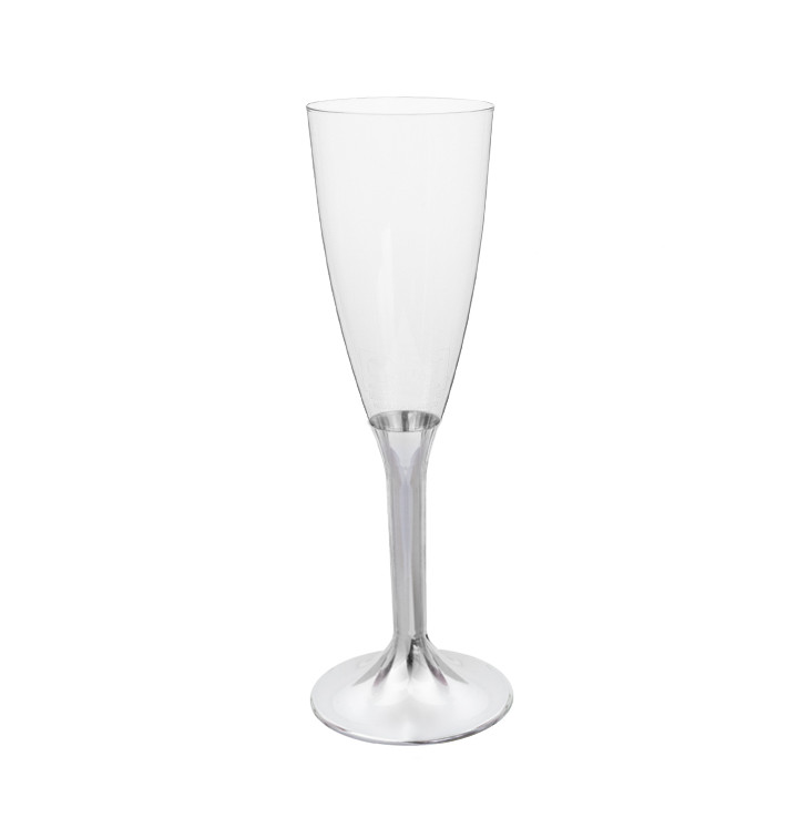Flûte Champagne Plastique Pied Nickel Chrome 120ml 2P (20 Utés) Flûte Champagne Plastique Pied Nickel Chrome 120ml 2P (20 Utés)