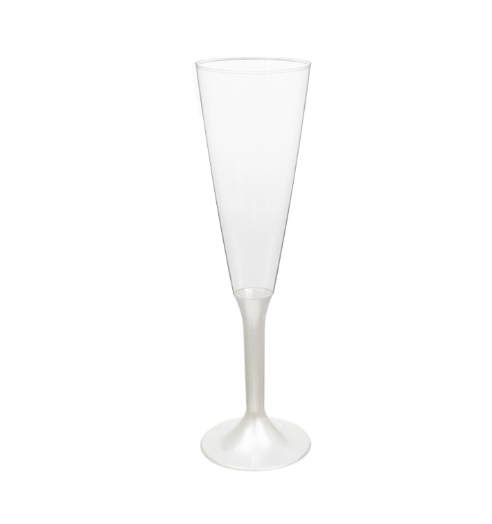 Flûte Champagne Plastique Pied Blanc Perlé 160ml 2P (200Utés) Flûte Champagne Plastique Pied Blanc Perlé 160ml 2P (200Utés)