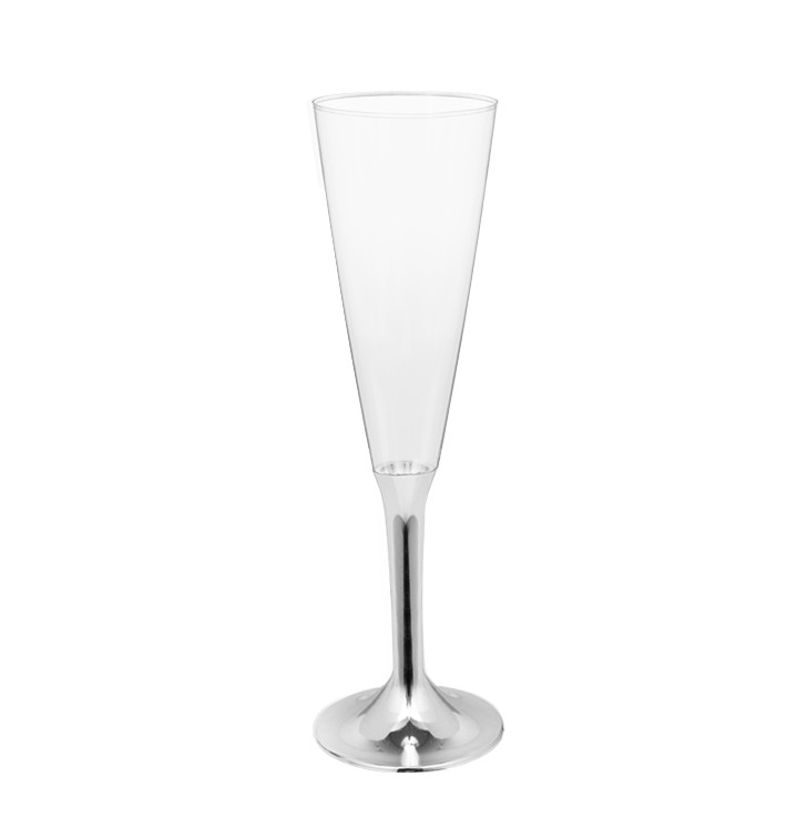Flûte Champagne Plastique Pied Argent Chrome 160ml 2P (20 Utés) Flûte Champagne Plastique Pied Argent Chrome 160ml 2P (20 Utés)