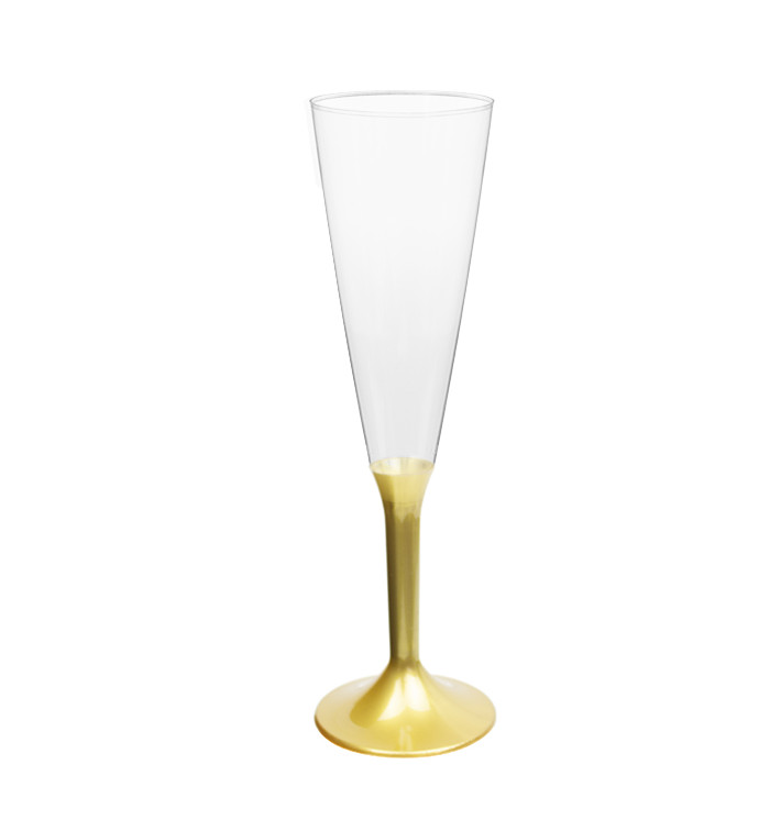 Flûte Champagne Plastique Pied Or160ml 2P (20 Utés) Flûte Champagne Plastique Pied Or160ml 2P (20 Utés)