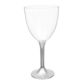 Verre en Plastique Vin Pied Gris 300ml 2P (20 Utés)