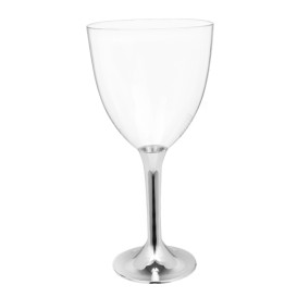 Verre en Plastique Vin Pied Argent Chrome 300ml 2P (200 Utés)