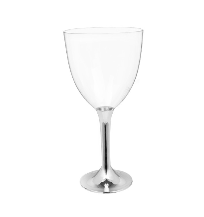 Verre en Plastique Vin Pied Argent Chrome 300ml 2P (200 Utés)