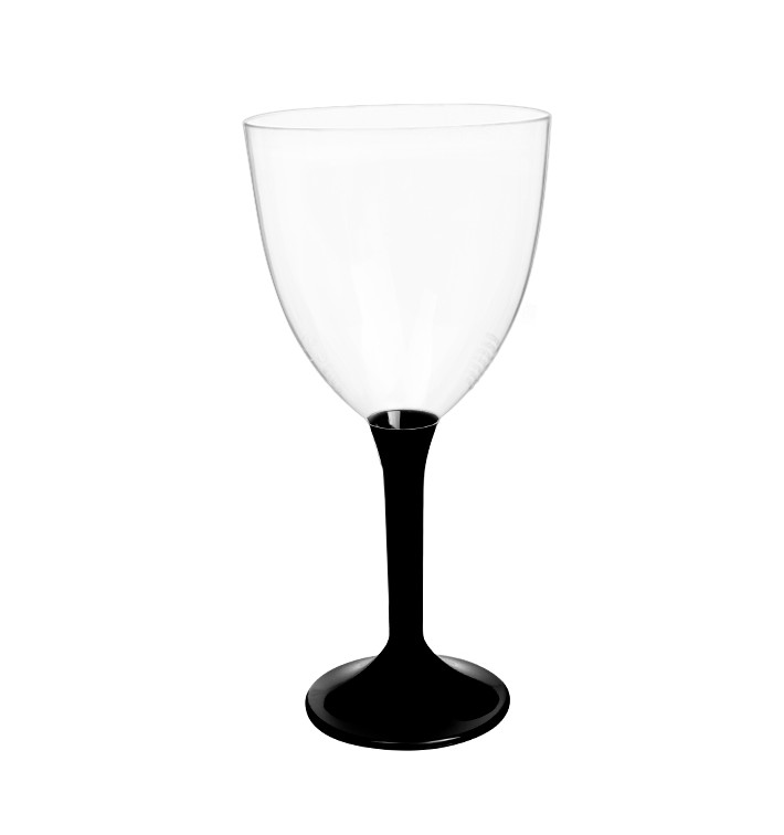 Verre en Plastique Vin Pied Noir 300ml 2P (200 Utés)