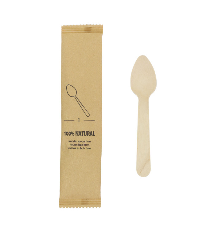 Mini Cuillère en Bois Emballée 11cm (25 Utés) Mini Cuillère en Bois Emballée 11cm (25 Utés)