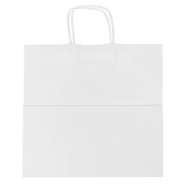 Sac en Papier Kraft Blanc avec Anses 100g/m² 27+14x26cm (25 Utés)