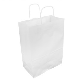 Sac en Papier Kraft Blanc avec Anses 100g/m² 25+13x33cm (200 Utés)