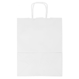 Sac en Papier Kraft Blanc avec Anses 100g/m² 25+13x33cm (200 Utés)