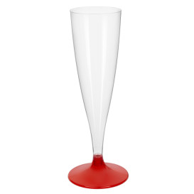 Flûte Champagne Plastique Pied Rouge Transp. 140ml 2P (400 Utés)