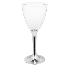 Verre Plastique Vin Pied Argent Chrome 180ml 2P (200 Utés)