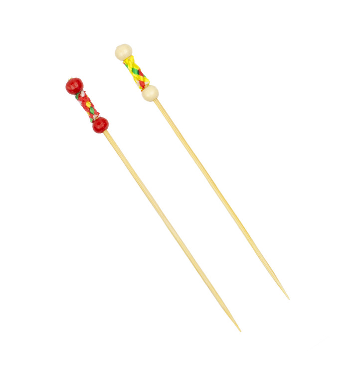 Pique en Bambou Décoré en Jaune 120 mm (100 Utés) Pique en Bambou Décoré en Jaune 120 mm (100 Utés)