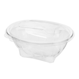 Saladier avec charnière APET et Fourchette 750ml 190x140x95mm (75 Utés)