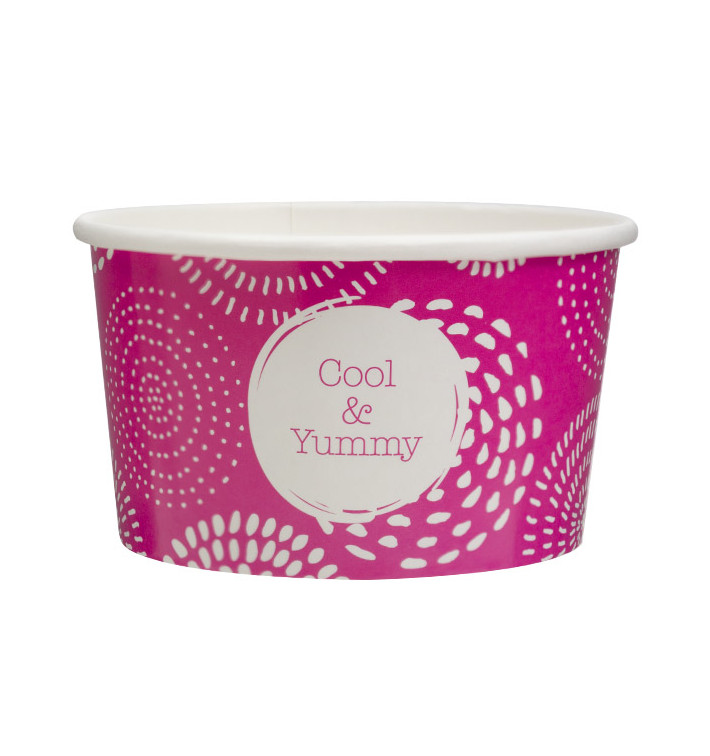 Pot à glace en carton 6,5oz/195ml "Cool&Yummy" (1.260 Utés) Pot à glace en carton 6,5oz/195ml "Cool&Yummy" (1.260 Utés)