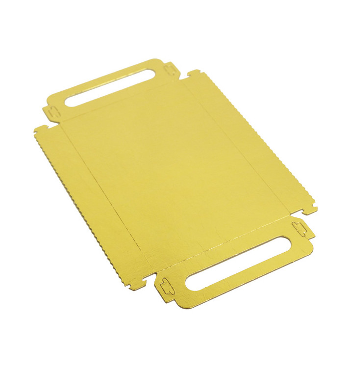 Plateau Rectangle Carton Doré Poignées 12x19 cm (100 Utés) Plateau Rectangle Carton Doré Poignées 12x19 cm (100 Utés)