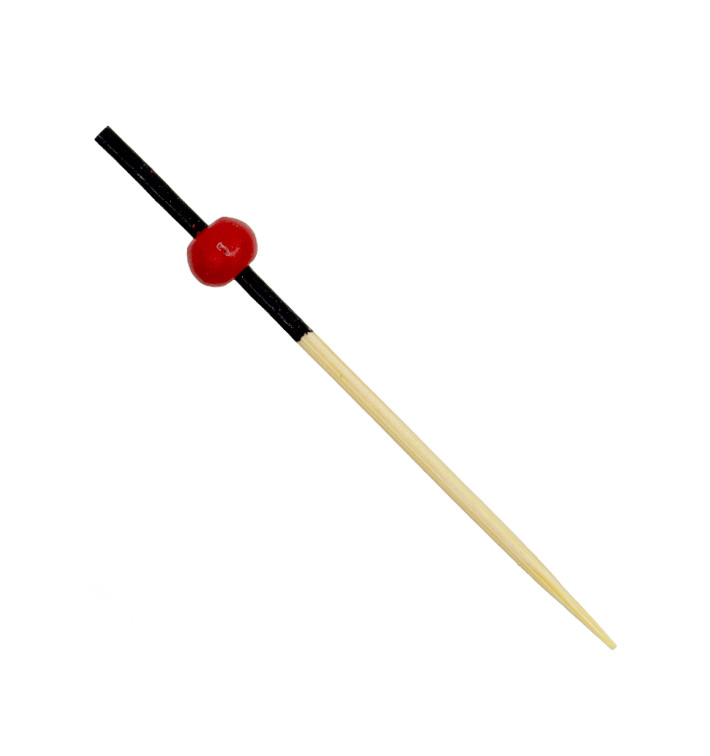 Pique en Bambou Décoré Noir et Rouge 7cm (100 Utés) Pique en Bambou Décoré Noir et Rouge 7cm (100 Utés)