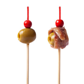 Pique en Bambou décoré boule rouge 120mm (100 Utés)