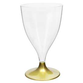 Verre Plastique Vin Pied Or 200ml 2P (20 Utés)