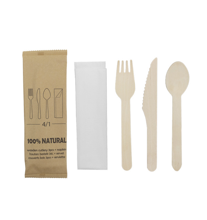 Set de Fourchette, Couteau, Cuillère et Serviette en Bois 20,5cm (25 Utés) Set de Fourchette, Couteau, Cuillère et Serviette en Bois 20,5cm (25 Utés)