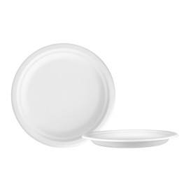 Assiette Bio en Canne à Sucre Blanc Ø22cm (25 Unités)