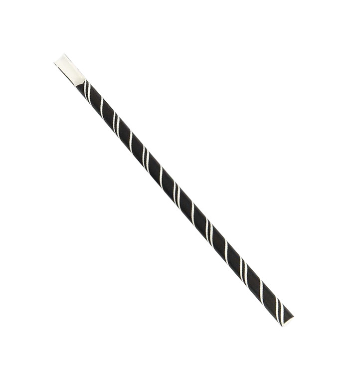 Paille Cuillère Papier Noire Rayures Blanches Ø8mm 20cm (100 Utés) Paille Cuillère Papier Noire Rayures Blanches Ø8mm 20cm (100 Utés)