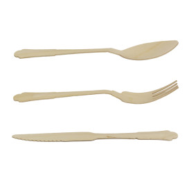 Set de Fouchette, Couteau, Cuillère et Serviette en Bois “Classic” 20cm (25 Utés)