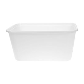 Barquette en Plastique PP Blanche avec Couvercle 1.000ml 17,3x11,9cm (50 Utés)
