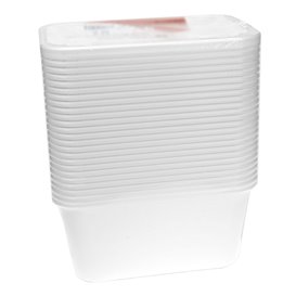 Barquette en Plastique PP Blanche avec Couvercle 1.000ml 17,3x11,9cm (500 Utés)