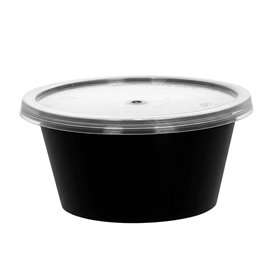 Pot à Sauce Noir Réutilisable en PP avec Couvercle 2Oz/60ml (1.000 Utés)