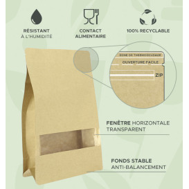 Sac StandUp Kraft avec fermeture et fenêtre 16+8x26cm (50 Utés)
