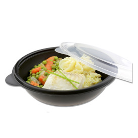 Récipient en PP Noir et Couvercle 750ml Ø19x4cm (90 Utés)