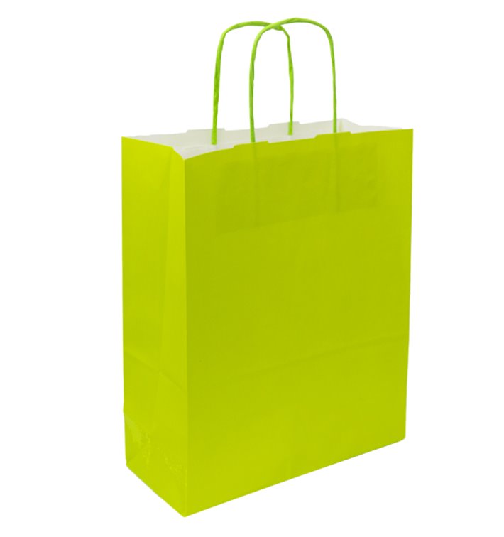 Sac en Papier Vert avec Anses 90g/m² 28+10x22 cm (25 Utés) Sac en Papier Vert avec Anses 90g/m² 28+10x22 cm (25 Utés)