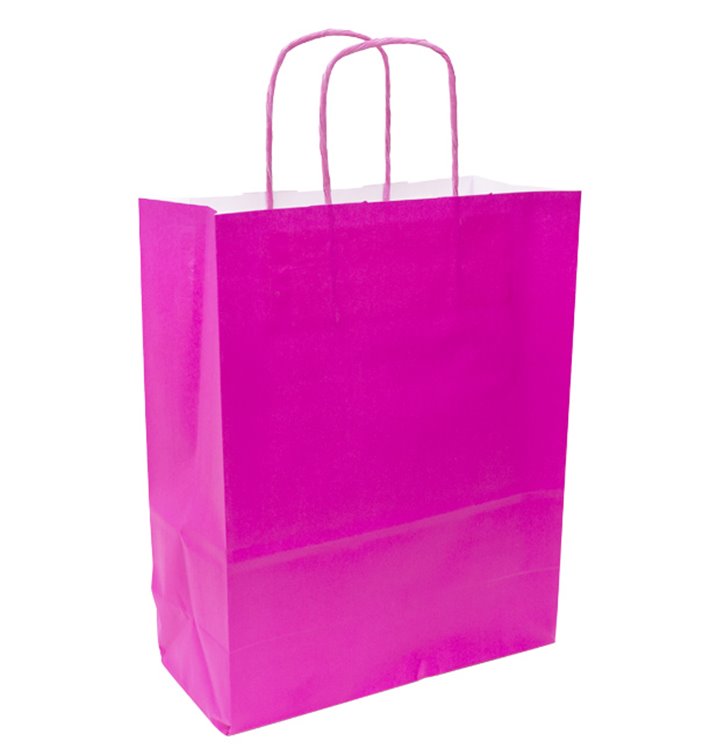 Sac en papier fuchsia avec poignées 90g/m² 28+10x22 cm (25 Utés) Sac en papier fuchsia avec poignées 90g/m² 28+10x22 cm (25 Utés)
