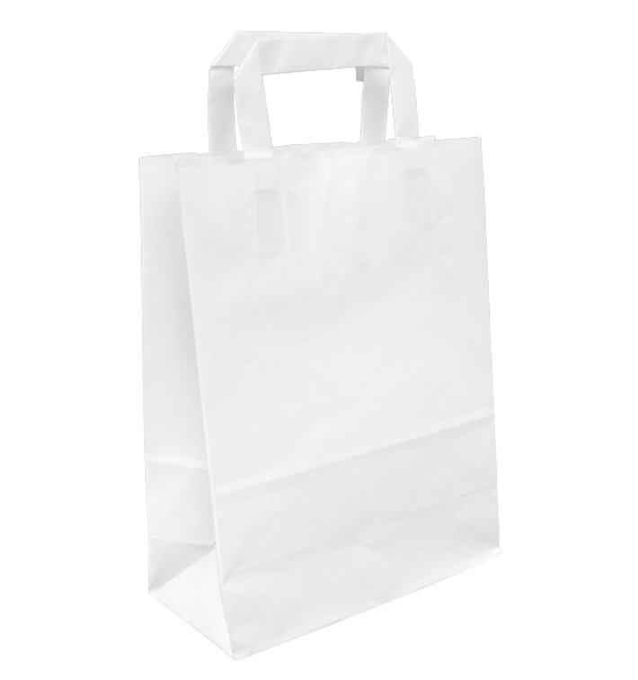 Sac en Papier Kraft Blanc avec Anses 100g/m² 22+11x27cm (250 Utés) Sac en Papier Kraft Blanc avec Anses 100g/m² 22+11x27cm (250 Utés)