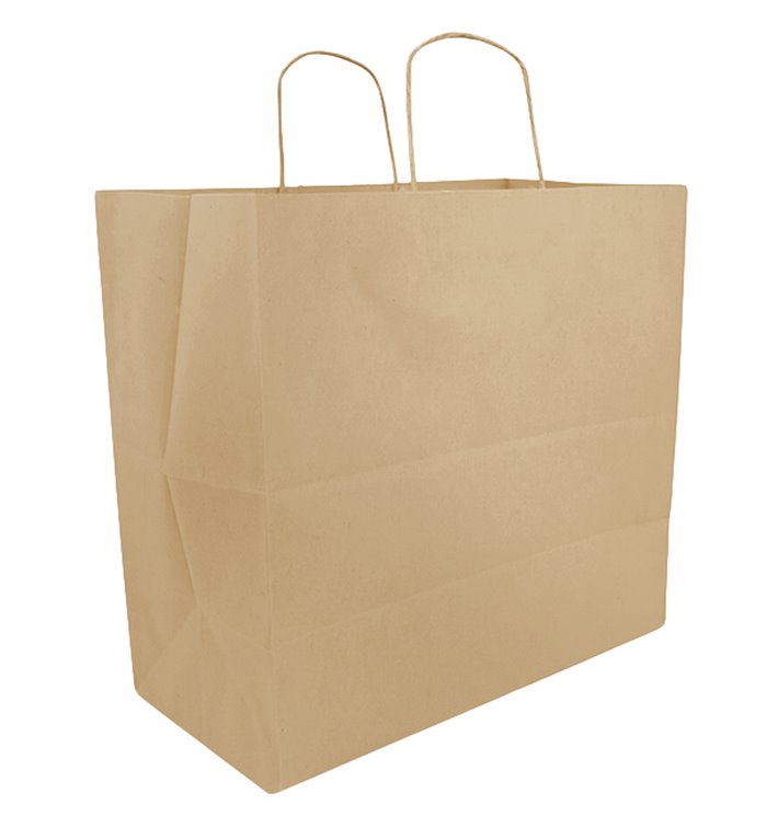 Sac Papier Kraft avec Anses Plates 70g/m² 25+17x26cm (250 Utés)