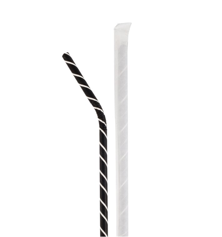 Paille Flexible Papier Noir Rayures Blanches Emballé Ø6mm 210mm (100 Utés) Paille Flexible Papier Noir Rayures Blanches Emballé Ø6mm 210mm (100 Utés)