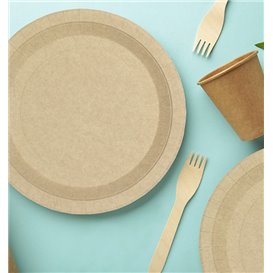 Assiette en Carton Ronde Ingraissable Kraft Ø22cm 195g/m² (50 Utés)